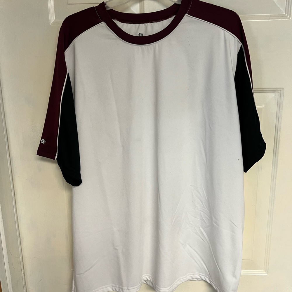 Holloway White,Black and Maroon Raglan Sleeve Tee